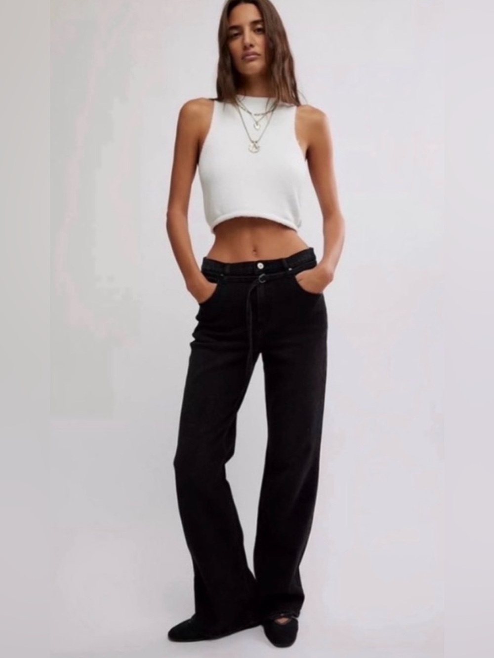 We The Free Sabine Black Straight-Leg Denim Wide Leg Jeans